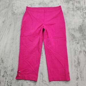 JM Collection Pants Womens 14 Pink Pull On Capri Strappy Hem Detail Stretch